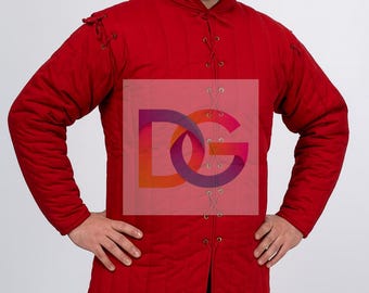 Red Medieval Gambeson Jacket | Thick Quilted Armor | LARP SCA Padded Aketon | Reenactment Costume