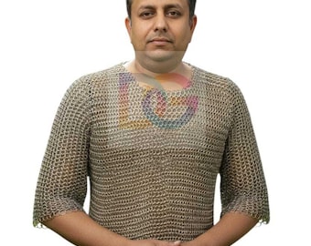 Haubergeon de cota de malla de aluminio medieval hecho a mano / Armadura de cota de malla con empalme para LARP, recreación histórica y cosplay
