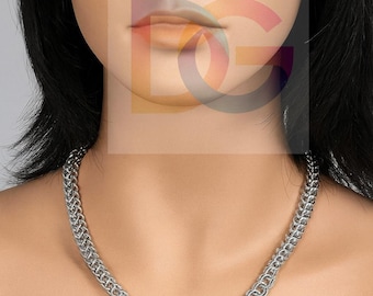 Handmade Aluminum Chainmail Neck Piece | Silver Medieval Necklace | Cosplay, LARP, Festival Jewelry | Gift Adults