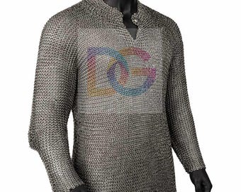 Handmade Medieval Chainmail Armor 8mm Flat Riveted | Large Oiled Chain Mail Reenactment