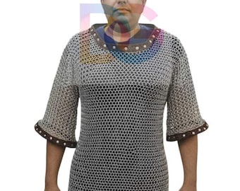Handmade Aluminum Butted Ring Chainmail Hauberk Half Sleeve Medieval LARP Cosplay Shirt