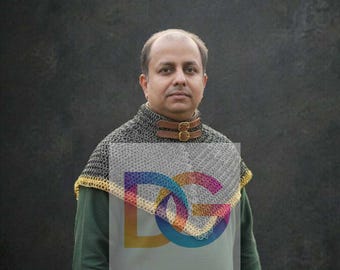Handmade Chainmail Gorget – 6mm Flat Ring Riveted & Alternating ID, Medieval Natural Armor