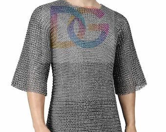 Large Size Medieval Chain Mail Shirt | Flat Riveted Mild Steel Chainmail | LARP Reenactment Armor