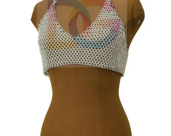 Handcrafted Aluminum Chainmail Top – Halter Bra Harness for Women, Cosplay, Fantasy, Festival Outfit