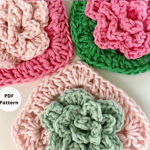 Crochet Rose Flower Pattern - Flower Granny Square - Rose Pattern - Crochet Rose Blanket - Crochet Rose Cushion Pattern - Crochet Pattern