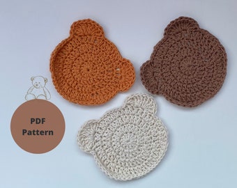 Crochet Coaster Pattern - Knit Bear Pattern - Autumn Coaster - Crochet Panda Bear - Fast Crochet Pattern - Crochet Gift - Farmhouse Crochet