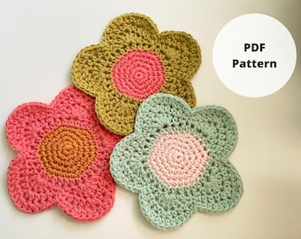 Flower Crochet Coaster Pattern - Crochet Daisy - Pot Holder Crochet Pattern - Farmhouse Hot Pad Crochet Pattern - Crochet Flower Pattern PDF