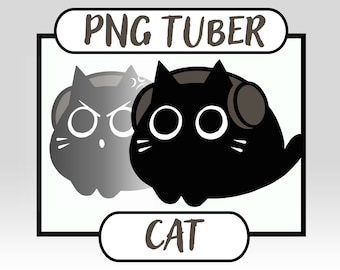 Cat PNGtuber | Black Cat | Gamer Cat | Cute Vtuber Model | Chibi | Kitty | Twitch | Youtube | pngtuber | Stream PNG Tuber Ready To Use