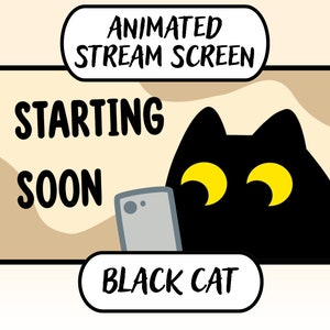Animated Screens – Black Cat | Kawaii | Chibi | Kitty | Cute | Cat | Stream Overlay | YouTube | Twitch | Screen For Stream | Stream