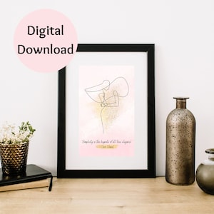 Fashion Printable Minimalist Wall Art. Coco Chanel Quote on Elegance. Digital Download. Pink and Gold with Watercolor.