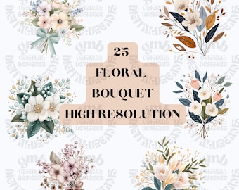 Watercolor Floral Bouquet Clipart: Rose, Peony, Tulip (Instant Download)