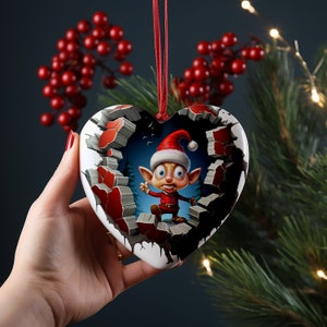 Enfeite de Natal em forma de coração 3D Sublimação PNG, Download digital, Enfeite de Natal 3D Decoração de Natal DIY, Enfeite de Natal de vaca bebê