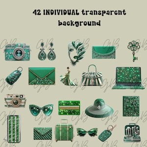Smaragdgrün digitale Clipart-Set, Goodnotes Aufkleber Reisefreund Clip Art, Digital Clipart, 42 Magische set von smaragdgrüne png Clipart