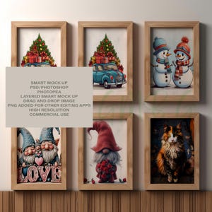 6 Frame Mock Ups Modern Style Living room Mock Up wooden Frame Stylish Photo / Template Frame Art PSD Wall Art Smart mock ups, FM223