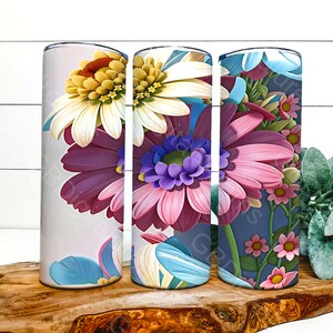 Design de sublimação para copo, embalagem para copo reta e cônica, download digital instantâneo de embalagem para copo PNG/ design de conjunto de copo floral 3D skinny/