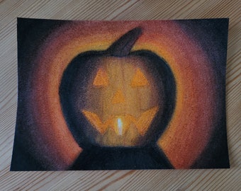 Pumpkin A5 Oil pastel drawing ORIGINAL