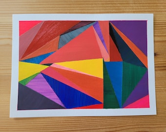 Stripy Triangles - A5 ORIGINAL geometric acrylic painting