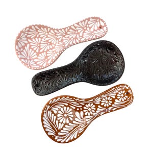 Mexican Ceramic Spoon Rest in Brown, Black or Pink