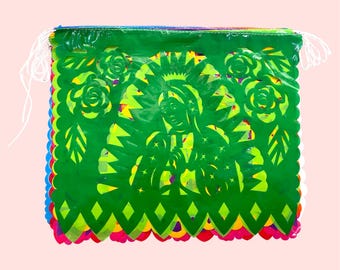 Set of (2) Large Virgen de Guadalupe Mexican Plastic Picado Banners 