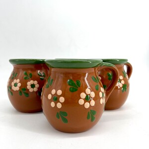 Classic Mexican Jarrito Set of (4) Cups with Floral Pattern