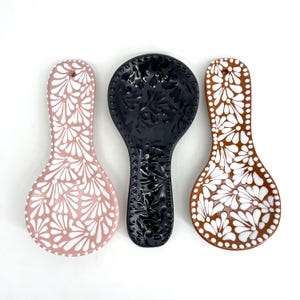 Mexican Ceramic Spoon Rest in Brown, Black or Pink