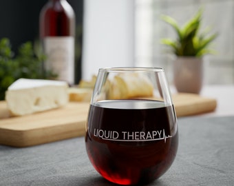 Liquid Therapy Stemless Wine Glass, 11.75oz funny gift wine glass present birthday