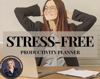 Planificador diario de productividad sin estrés que alivia el estrés y evita preocupaciones, hecho para mujeres emprendedoras y pequeñas empresas.