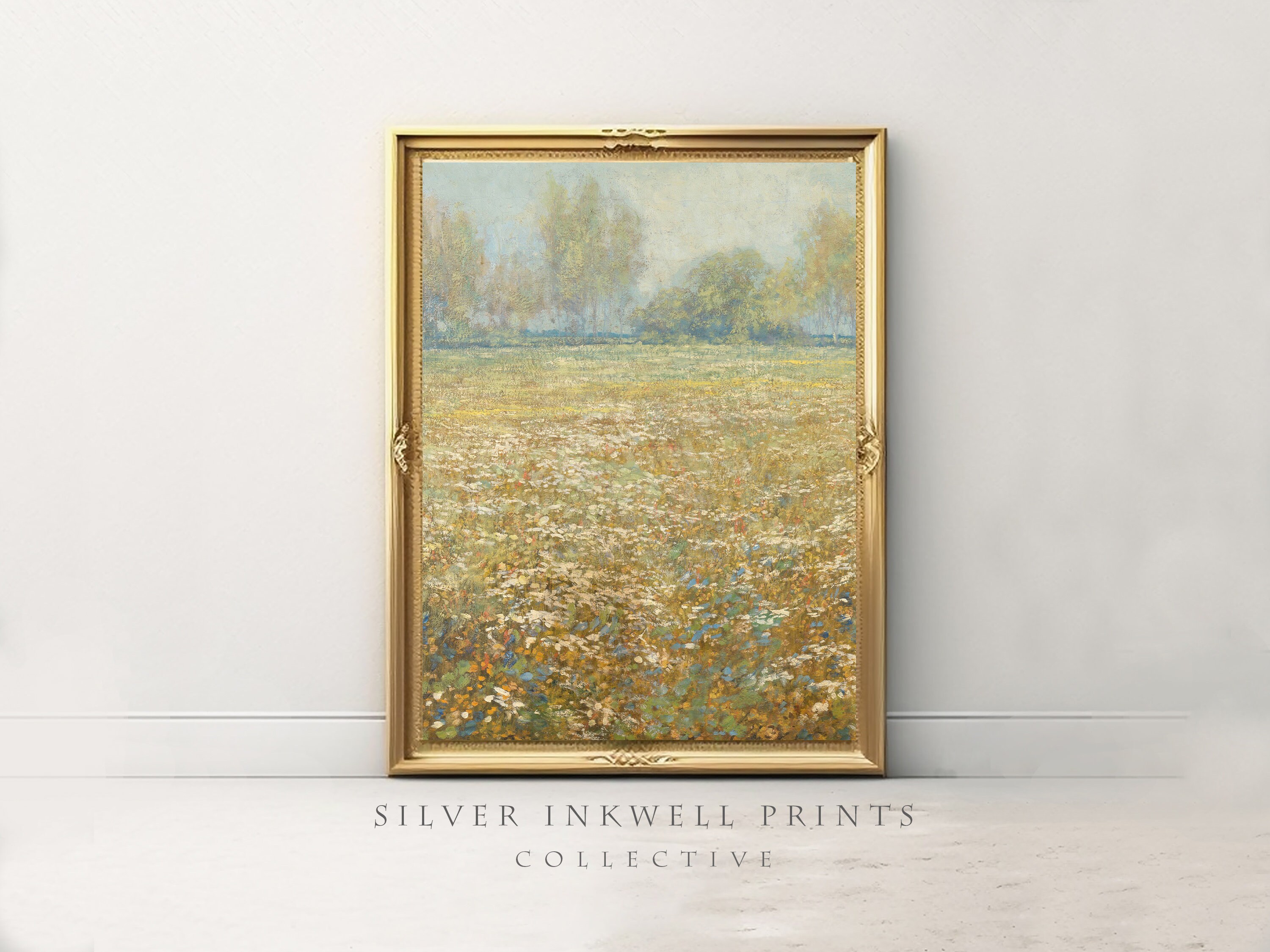 Printable Wildflower Field Art | Vintage Landscape Art Print | Country ...