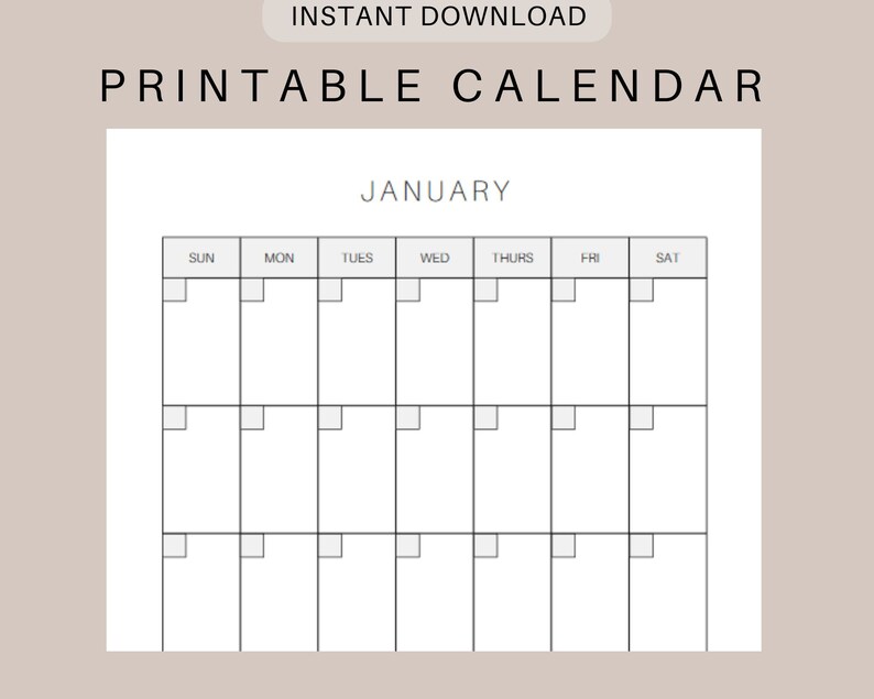 Printable Blank 12 Month Calendar - Etsy