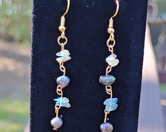 Pearl and Ethiopian Opal earrings