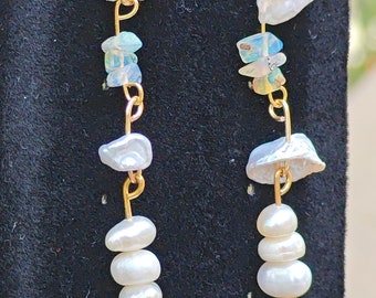 Cultured Pearl and Ethiopian Opal earrings