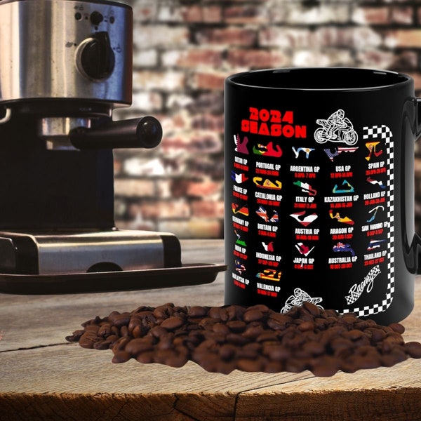 MotoGp 2024 Race Tracks with Country Flags Race Schedule High Quality Accent Coffee Mug | MotoGp 2024 Race Calendar