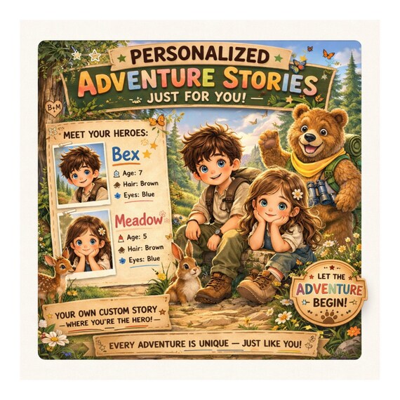 Personalized Children’s Adventure Book with Name & Photo | Custom Kids Story | Bear Forest Story | Printable or Hardcover Gift for Kids