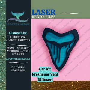 Megalodon Shark Tooth Car Vent Clip Ambientador Difusor de óleo SVG. Arquivo digital de design de laser para Freshie. [Somente arquivo digital]