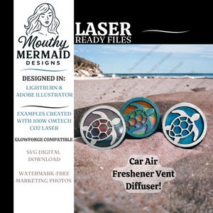 Sea Turtle Car Vent Clip Air Freshener Oil Diffuser SVG. Digital laser design file for freshie. [Digital File Only]