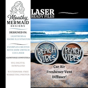 Beach Vibes Car Vent Clip Air Freshener Oil Diffuser SVG. Digital laser design file for freshie. [Digital File Only]