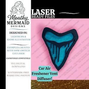 Megalodon Shark Tooth Car Vent Clip Air Freshener Oil Diffuser SVG. Digital laser design file for freshie. [Digital File Only]