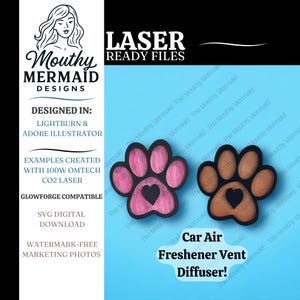 Pfotenabdruck Herz Liebe Auto Lüftungs Clip Lufterfrischer Öl Diffusor SVG. Digitale Laser-Designdatei für Freshie. [Digitale Datei]