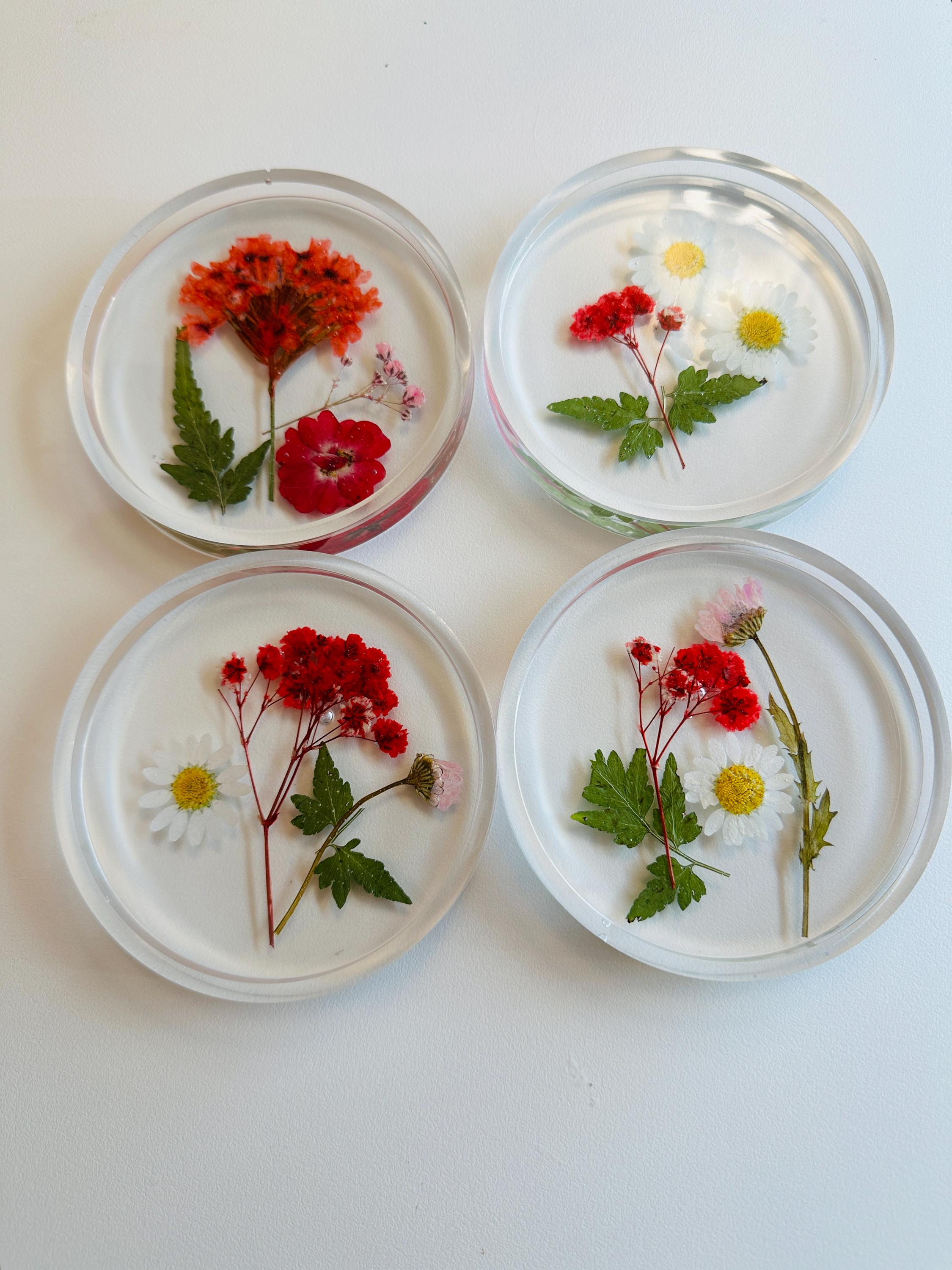 Set of 4 Wildflower Coasters, Stackable Coasters, Boho Coasters, Summer ...