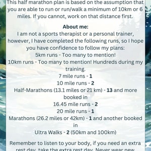 Printable PDF Half Marathon 12 Week Training Plan A5, A4 & A3 - Etsy