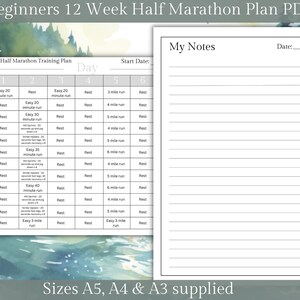 Printable PDF Half Marathon 12 Week Training Plan A5, A4 & A3 - Etsy