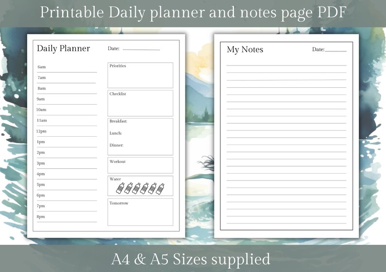 Printable Daily Planner PDF | A4 & A5 Sizes Supplied | Instant Digital ...