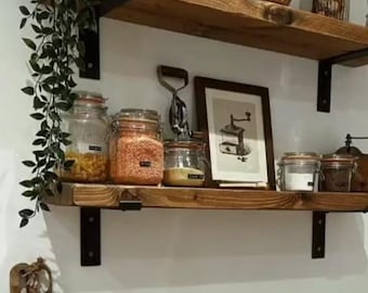 Houten plank met ijzeren beugel - woonkamer - keuken - werkkamer - badkamerplank - decoratieve plank