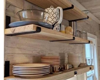 Houten plank met ijzeren beugel - woonkamer - keuken - werkkamer - badkamerplank - decoratieve plank
