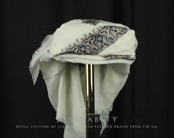 Ready To Wear White Traditional Yemeni Embroidered Imamah Shemagh Adjustable Perfect For Men & Children Unique Scarf Easy To Wear AW09
