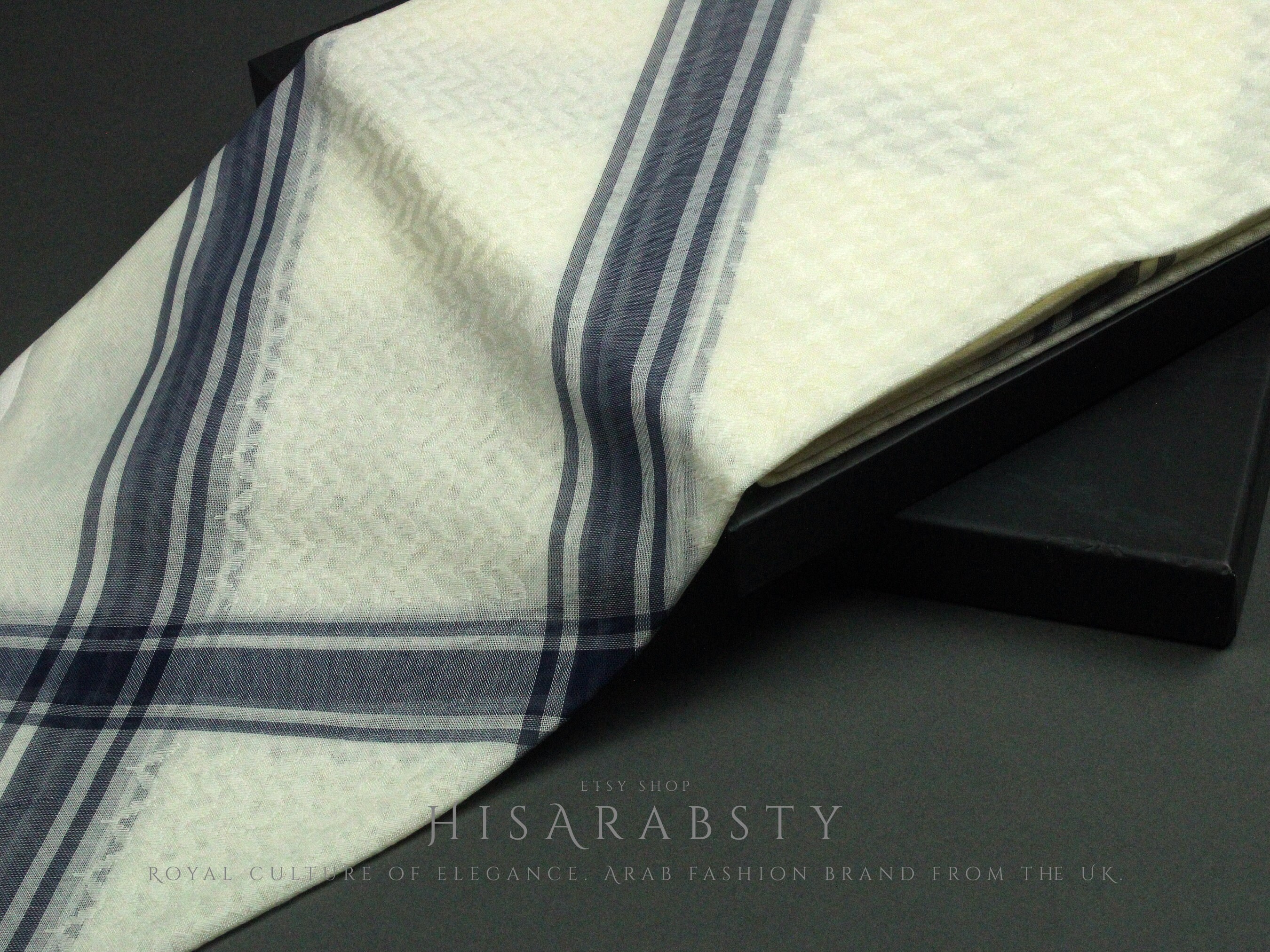 Rare Premium Cream Shemagh With Blue Line Keffiyeh Original Arab Scarf ...