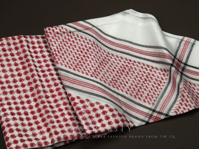 Unique Superior Quality Shemagh White and Red Keffiyeh Original Arabian ...