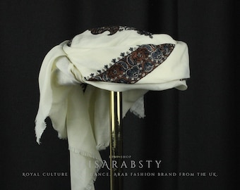 Ready To Wear White Traditional Yemeni Embroidered Imamah Shemagh Adjustable Perfect For Men & Children Unique Scarf Easy To Wear AW06