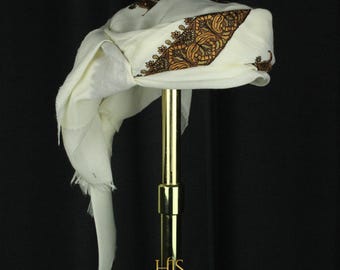 Ready To Wear White Traditional Yemeni Embroidered Imamah Shemagh Adjustable Perfect For Men & Children Unique Scarf Easy To Wear AW74