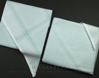 Rare Premium Mint Green and White Saudi Shemagh Classic Scarf Super Soft LightWeight Easy To Wear Keffiyeh Imamah Ghutra MT1